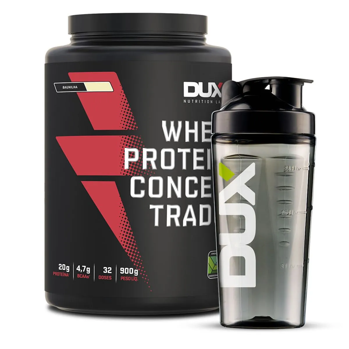 Whey Protein Concentrado 900G + Coqueteleira Dux Nutrition Sabor Chocolate