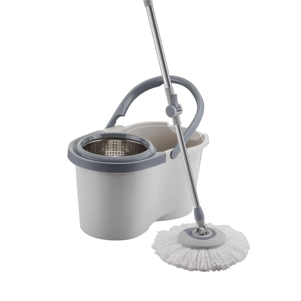 Mop Giratório Menalux Com Cesto Inox E Refil Extra De Microfibra