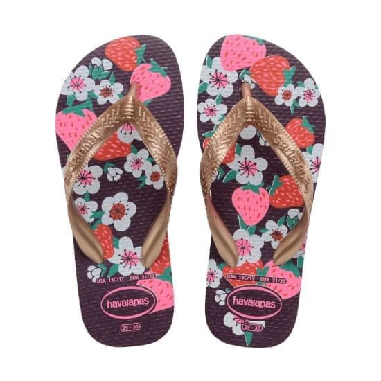 7001105 Sandalias Havaianas Kids Flores Gd I0 Sandalias Havaianas Kids Flores Fc Berinjela/rose Gold