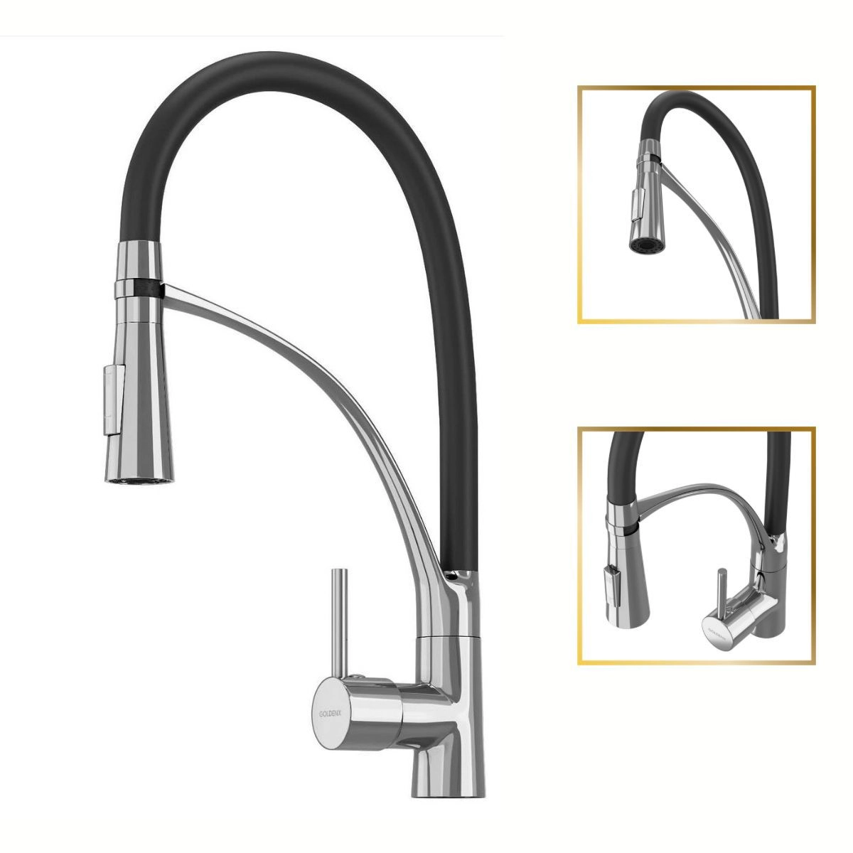 Torneira Gourmet Luxo Florença Monocomando Flexível Metal Goldenx