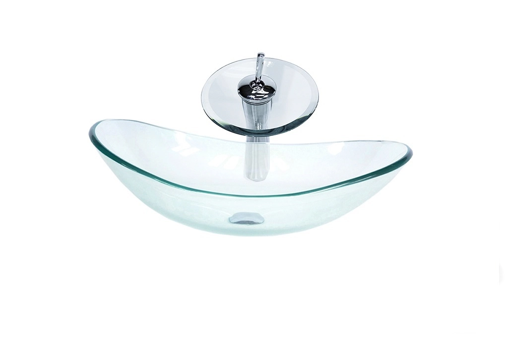 Cuba De Vidro Oval 47cm Jateada + Valvula + Torneira Cascata