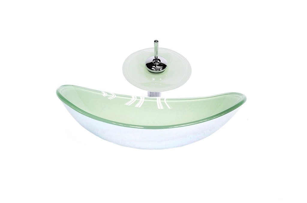 Cuba De Vidro Oval 47cm Branca + Valvula + Torneira Cascata