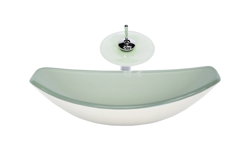 Cuba De Vidro Oval Chanfrada 46cm Branca + Valvula + Torneira Cascata