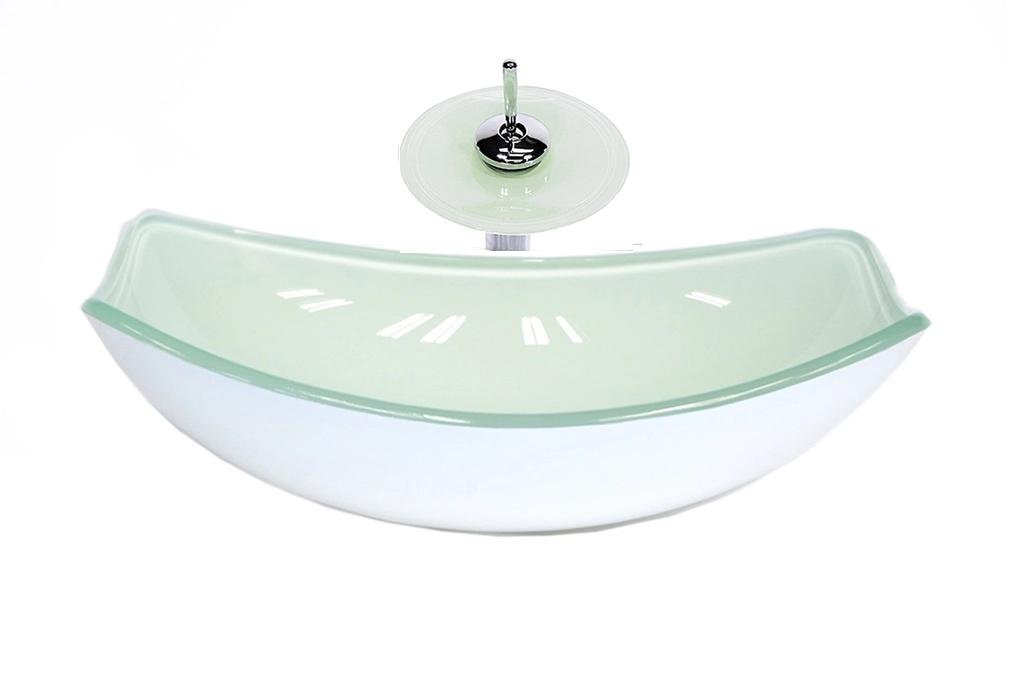 Cuba De Vidro Oval Chanfrada 51cm Branca + Valvula + Torneira Cascata