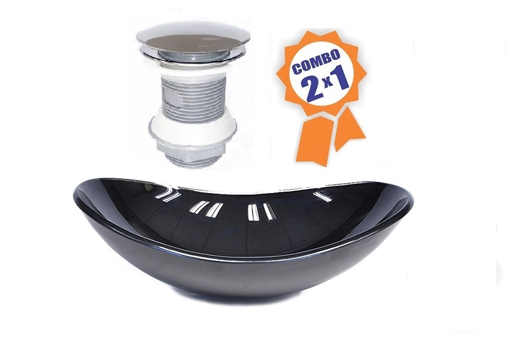 Cuba De Vidro Oval 55cm Preta + Valvula Click