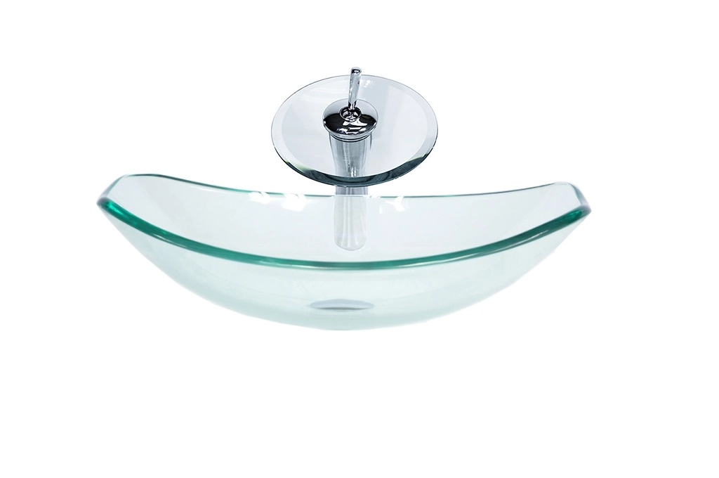 Cuba De Vidro Oval Chanfrada 46cm Jateado + Valvula + Torneira Cascata