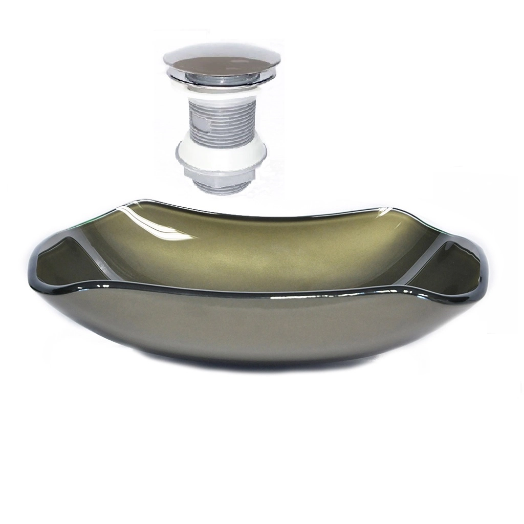Cuba De Vidro Abaulada 45cm Ouro Envelhecido + Valvula Click