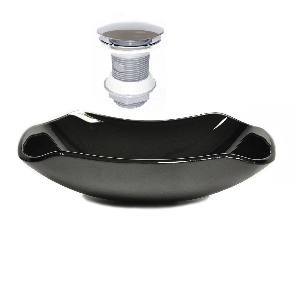 Cuba De Vidro Abaulada 45cm Preto + Valvula Click