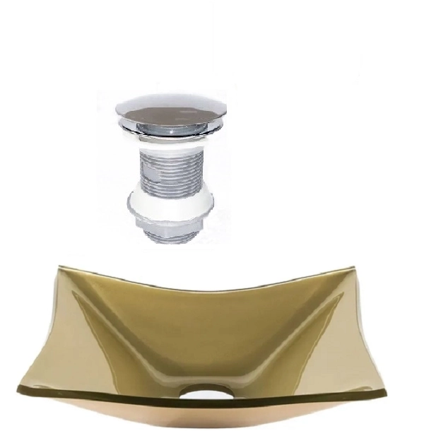 Cuba De Vidro Retangular 39cm Champanhe + Valvula Click