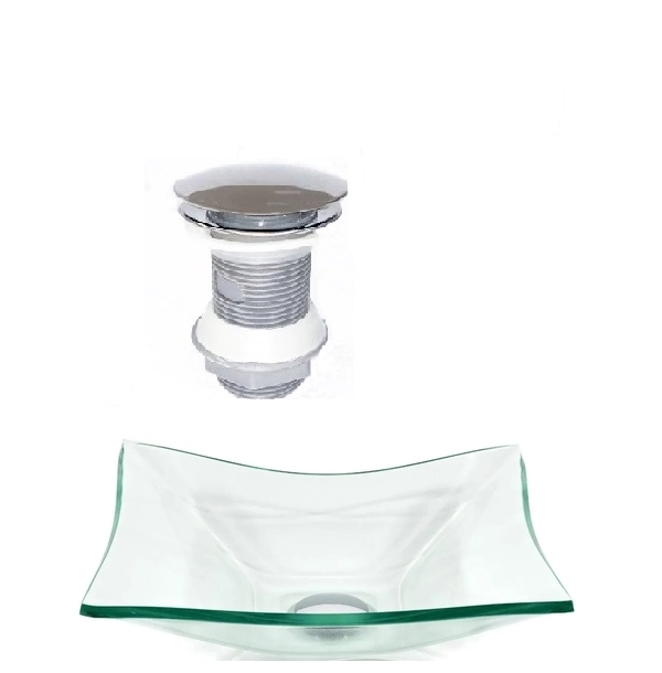 Cuba De Vidro Retangular 39cm Jateada + Valvula Click