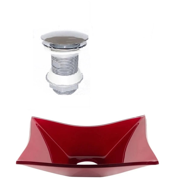 Cuba De Vidro Retangular 39cm Vermelho Cereja + Valvula Click