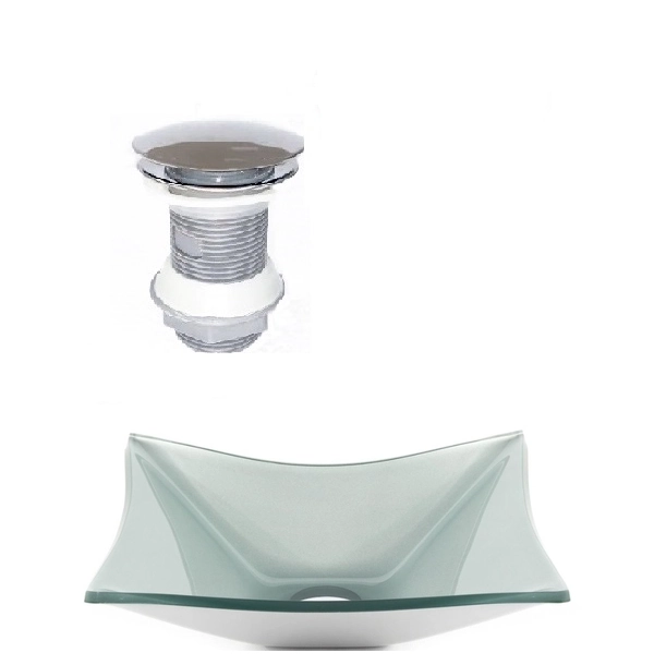 Cuba De Vidro Retangular 39cm Prata + Valvula Click