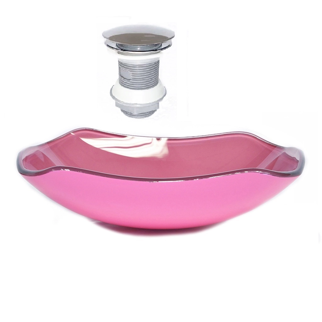 Cuba De Vidro Abaulada 51cm Rosa + Valvula Click
