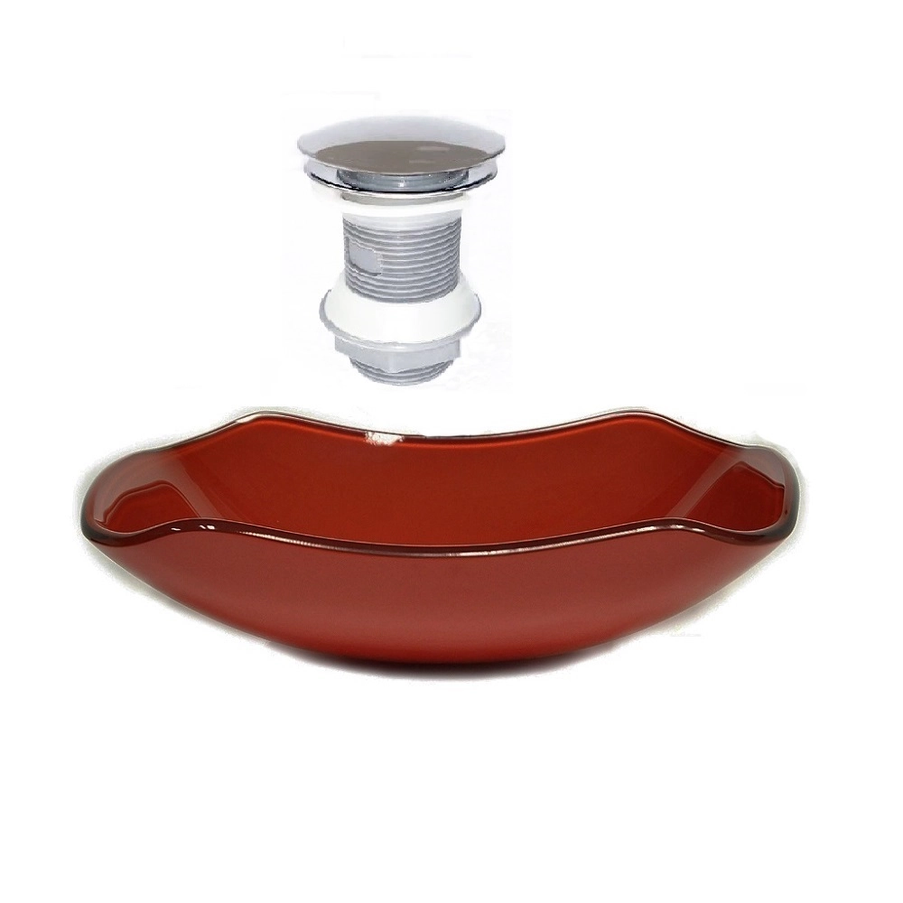 Cuba De Vidro Abaulada 51cm Vermelho Cereja + Valvula Click