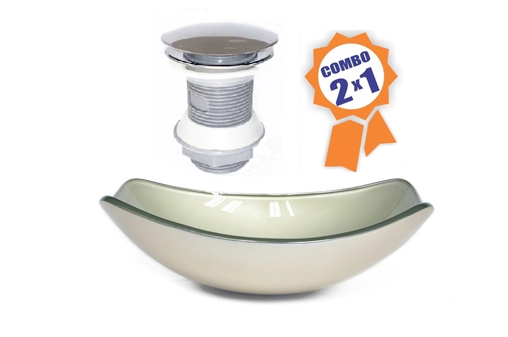 Cuba De Vidro Oval Chanfrada 51cm Champanhe + Valvula Click