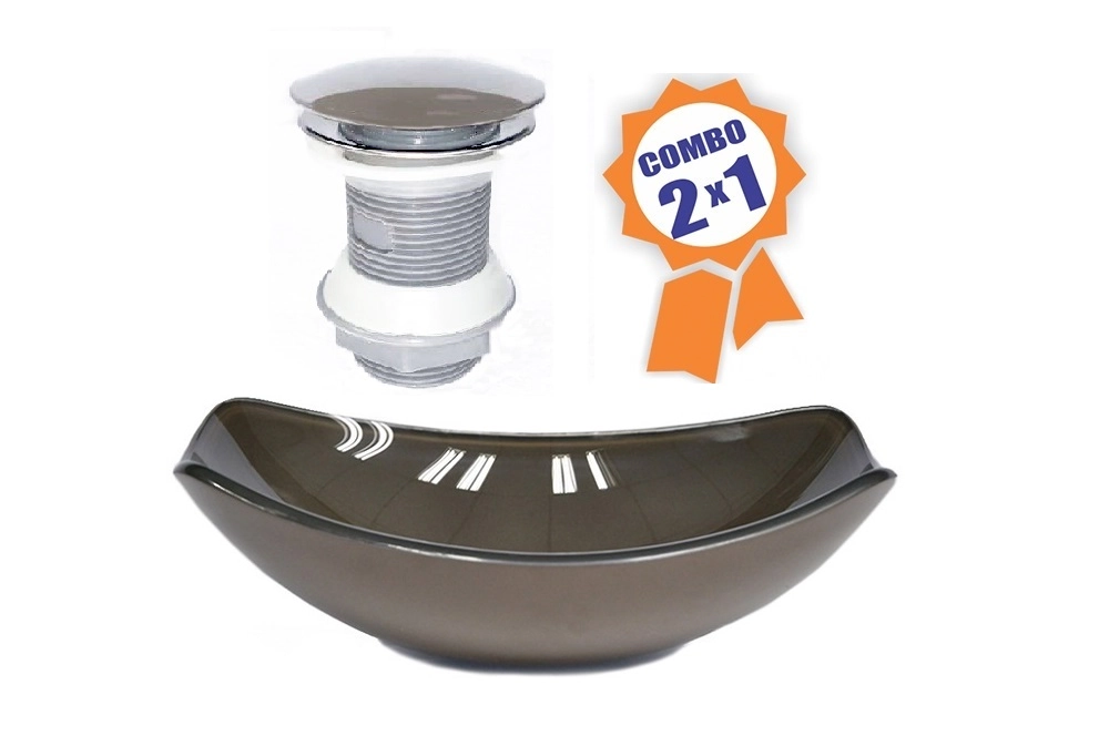 Cuba De Vidro Oval Chanfrada 51cm Marrom + Valvula Click