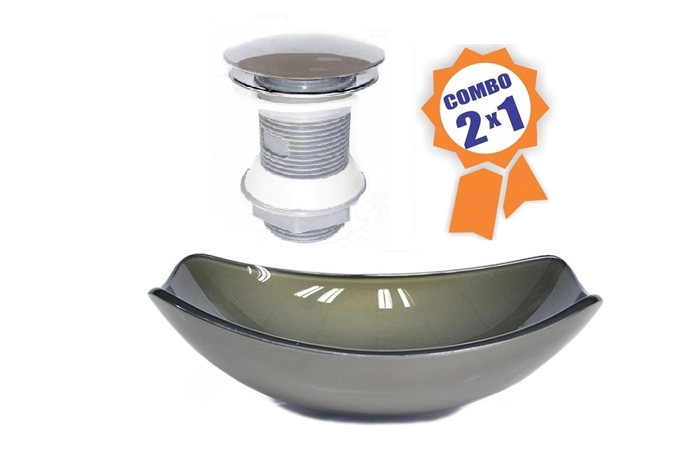 Cuba De Vidro Oval Chanfrada 51cm Ouro Envelhecido + Valvula Click