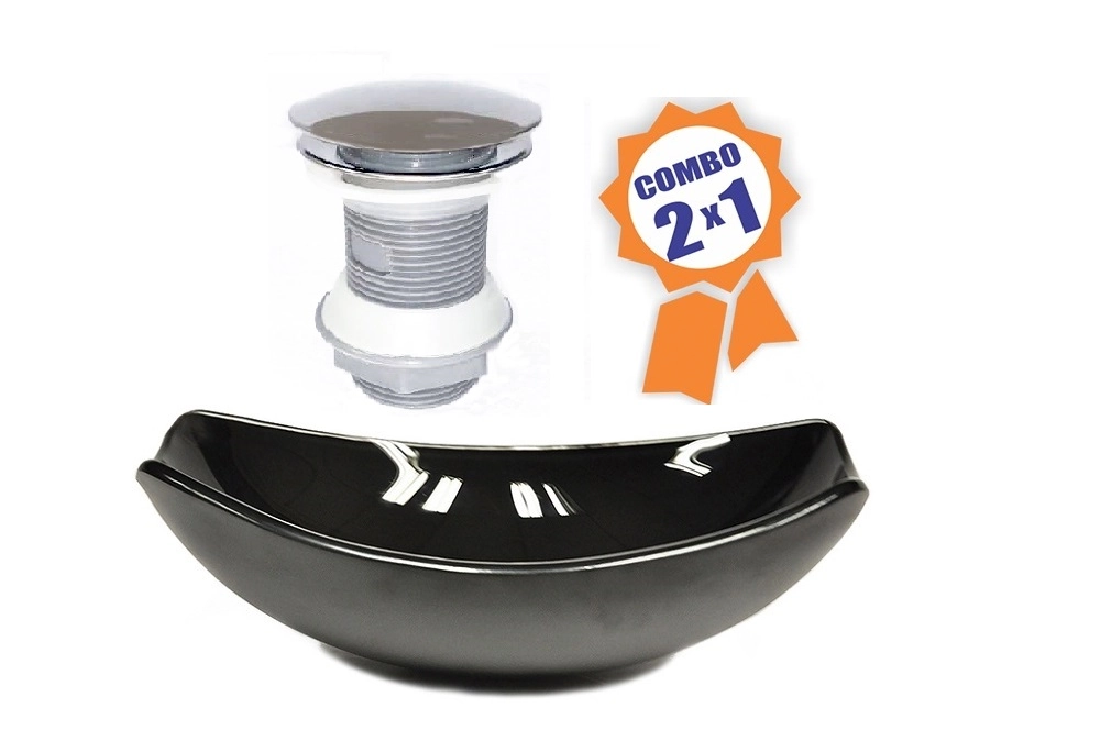 Cuba De Vidro Oval Chanfrada 51cm Preta + Valvula Click