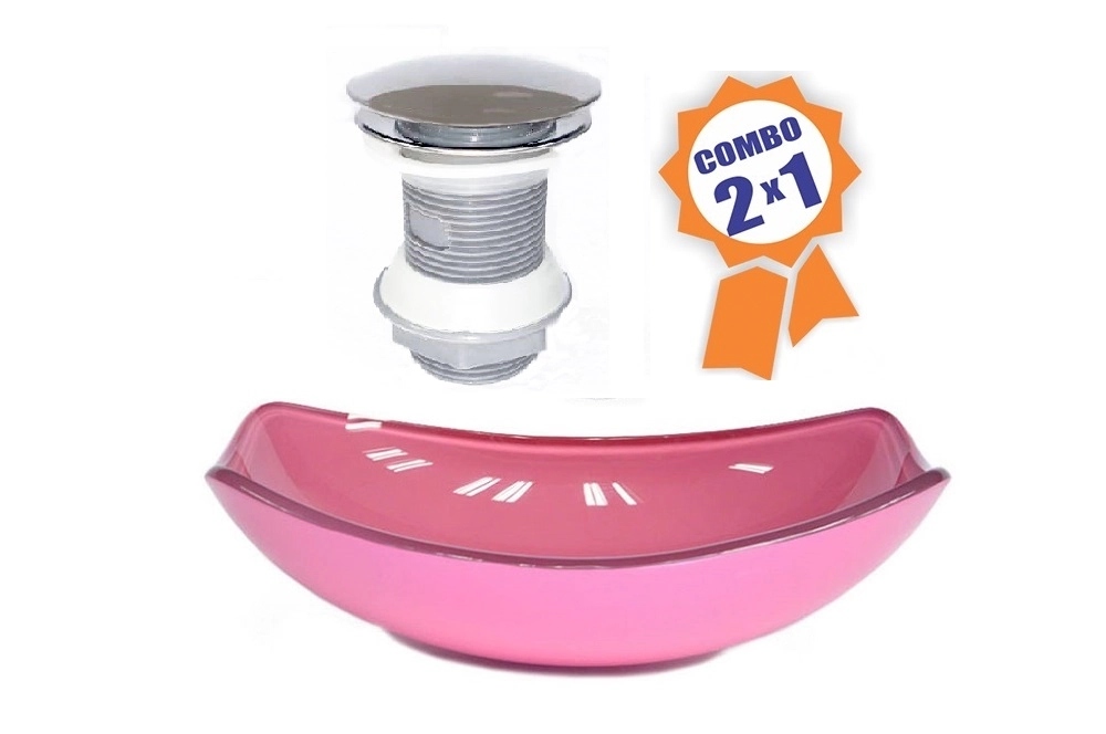 Cuba De Vidro Oval Chanfrada 51cm Rosa + Valvula Click