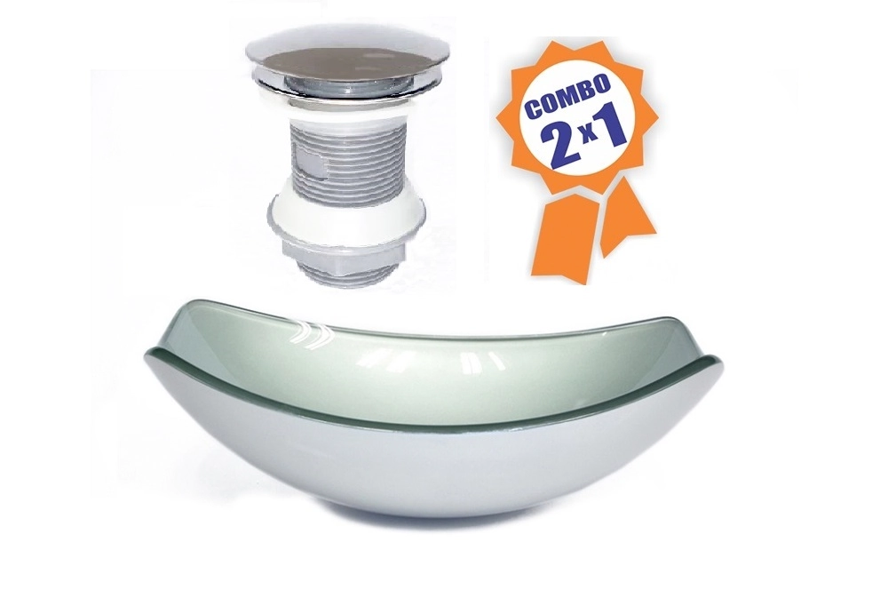 Cuba De Vidro Oval Chanfrada 51cm Prata + Valvula Click