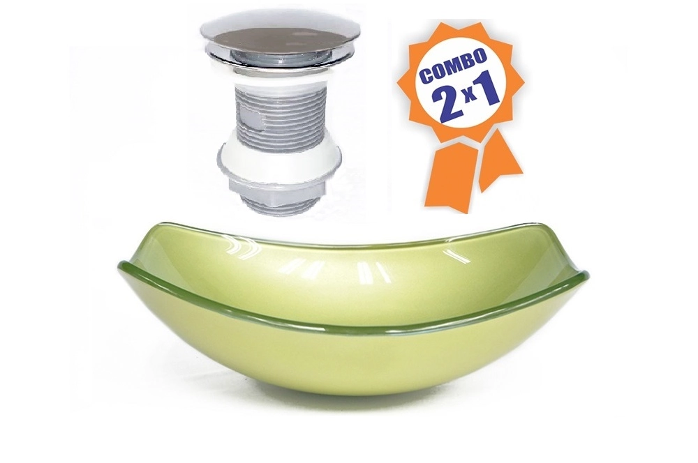 Cuba De Vidro Oval Chanfrada 51cm Verde Oliva + Valvula Click