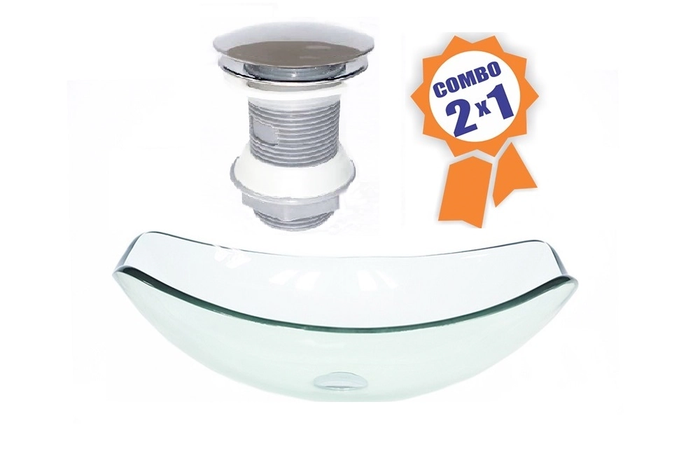 Cuba De Vidro Oval Chanfrada 51cm Jateado + Valvula Click