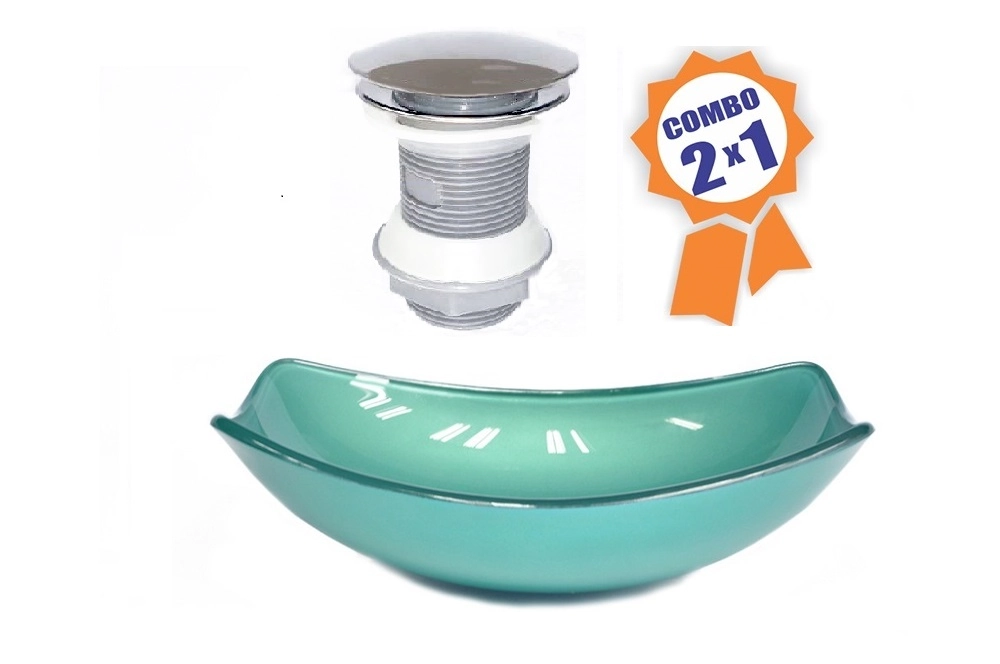 Cuba De Vidro Oval Chanfrada 51cm Verde + Valvula Click