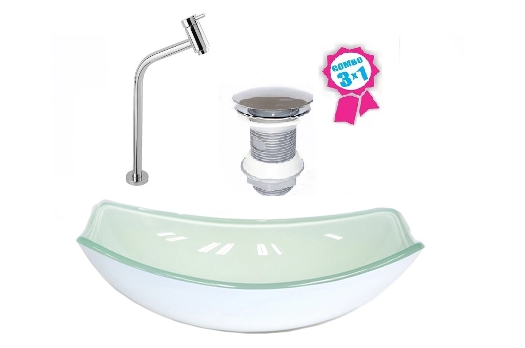 Cuba De Vidro Oval Chanfrada 51cm Branca + Valvula Click + Torneira Metal