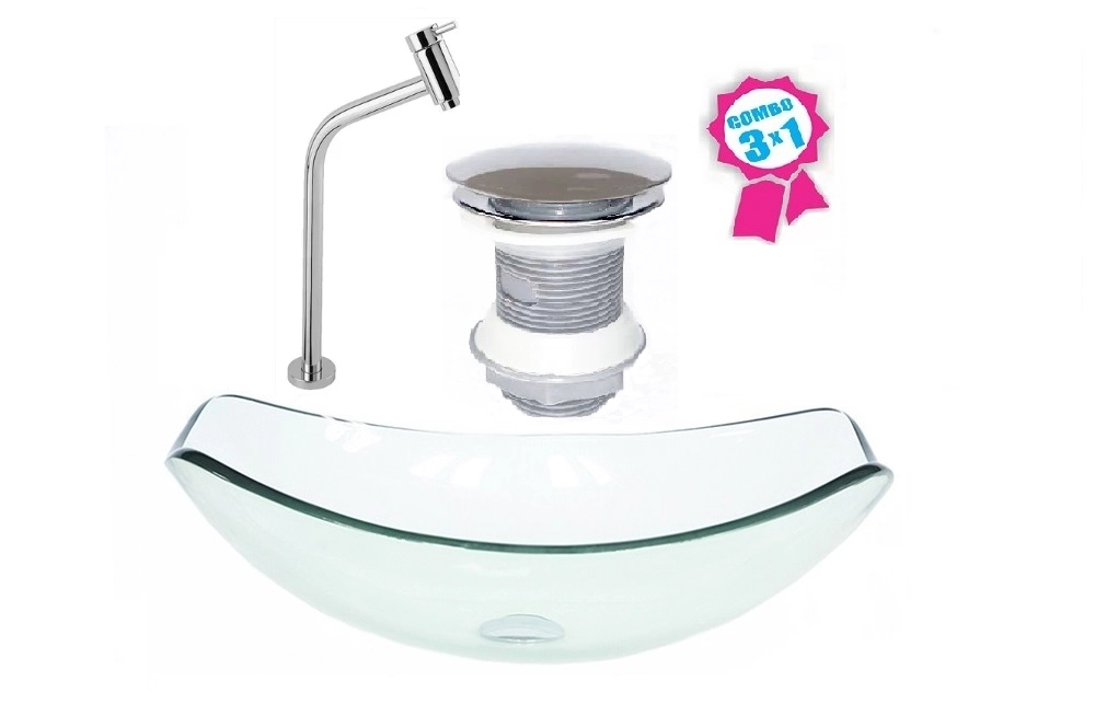 Cuba De Vidro Oval Chanfrada 51cm Jateado + Valvula Click + Torneira Metal