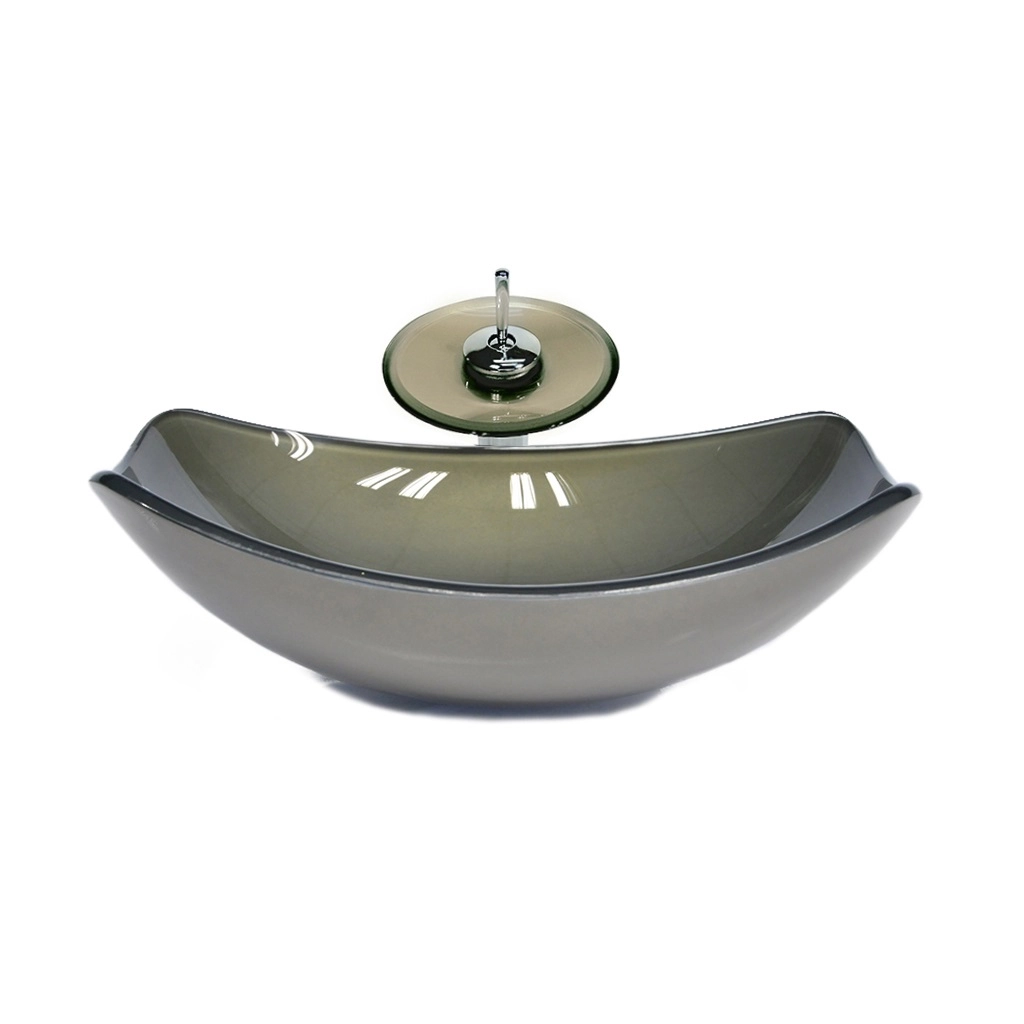 Cuba De Vidro Oval Chanfrada 51cm Ouro Envelhecido + Valvula + Torneira Cascata