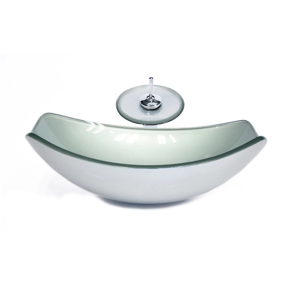 Cuba De Vidro Oval Chanfrada 51cm Prata + Valvula + Torneira Cascata