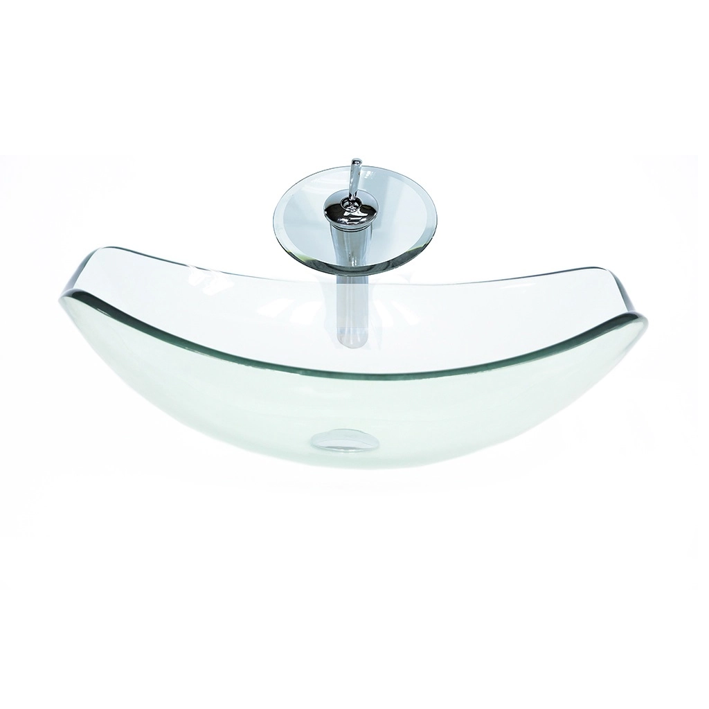Cuba De Vidro Oval Chanfrada 51cm Jateado + Valvula + Torneira Cascata