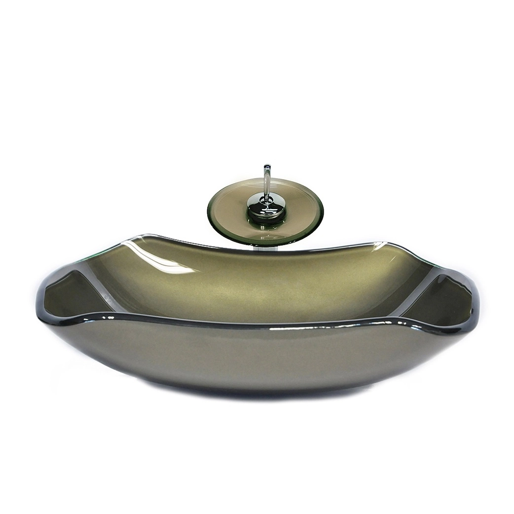 Cuba De Vidro Abaulada 51cm Ouro Envelhecido + Valvula + Torneira Cascata