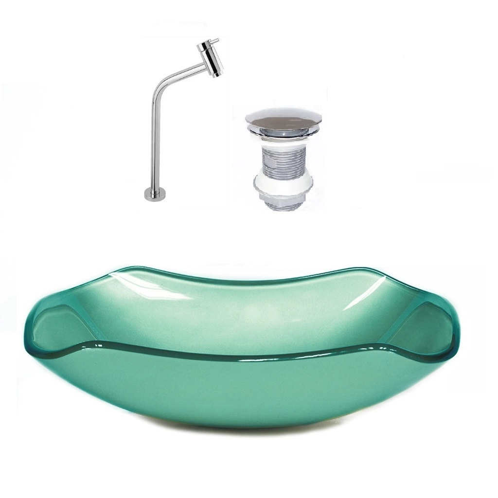 Cuba De Vidro Abaulada 45cm Verde + Valvula + Torneira