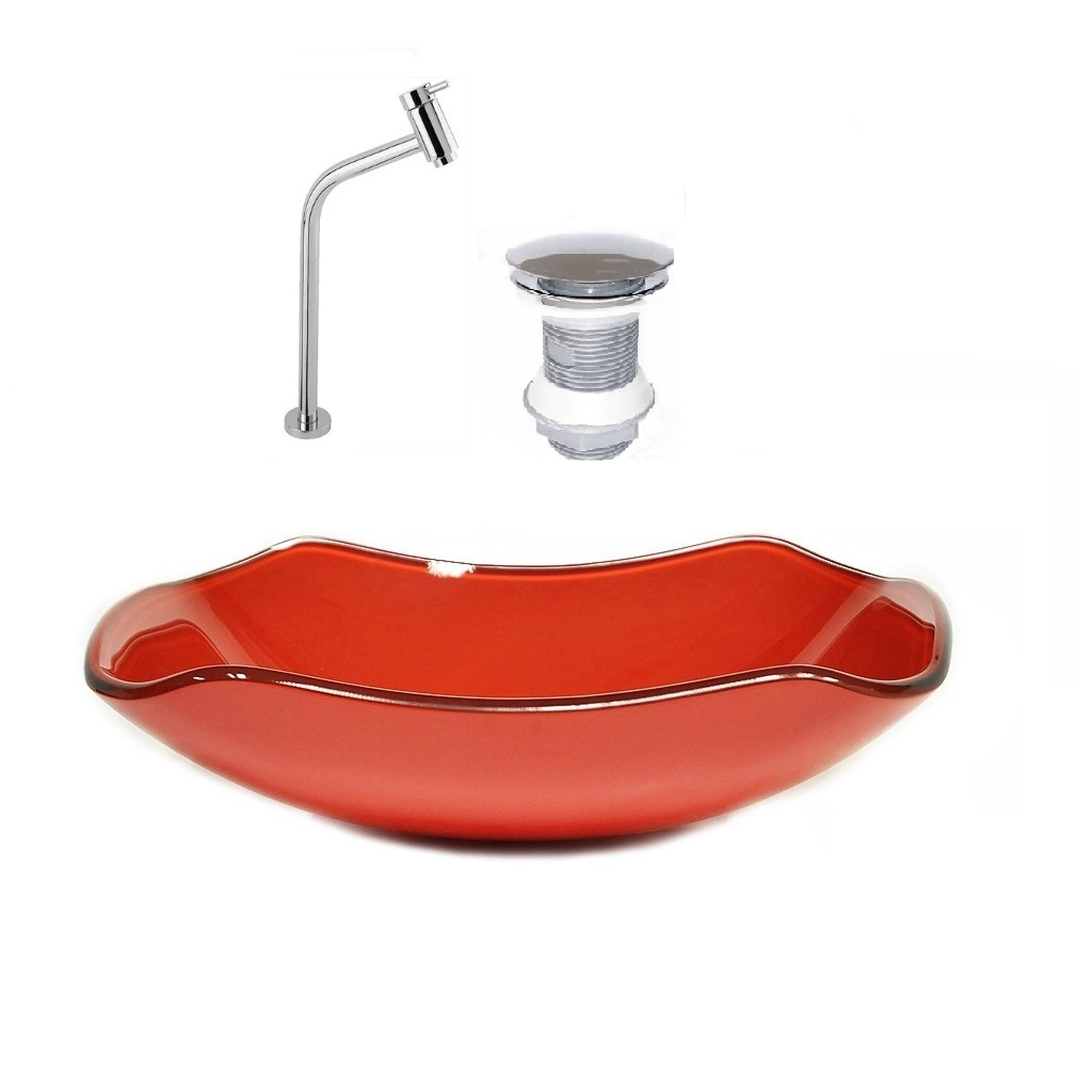 Cuba De Vidro Abaulada 45cm Vermelho Ferrari + Valvula + Torneira
