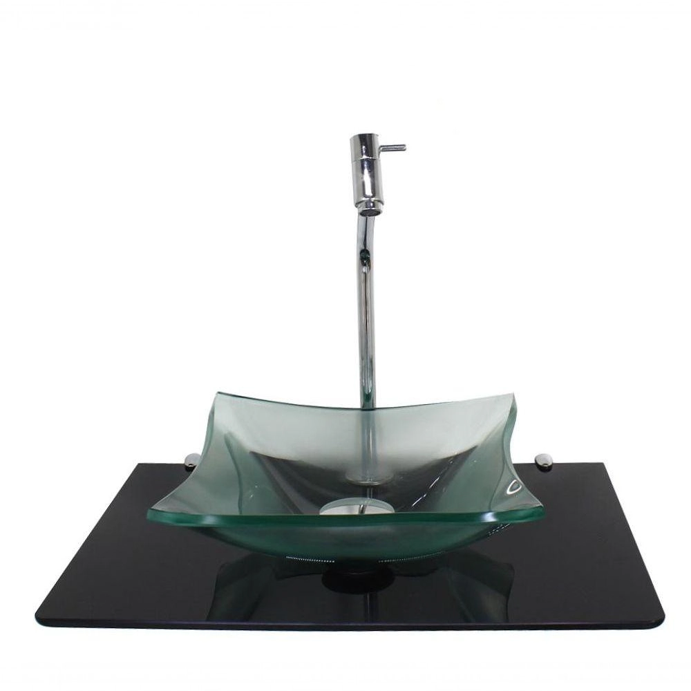 Kit Cuba De Vidro 10mm Tampo 50cm Preto Torneira Válvula