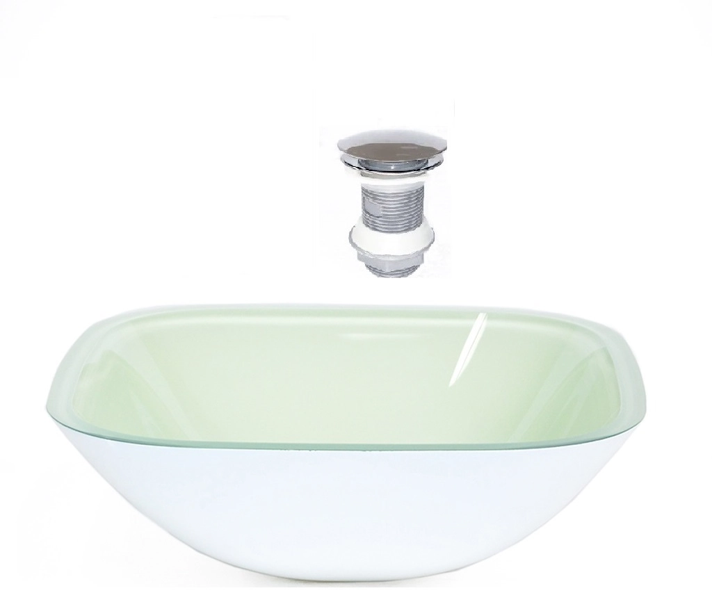 Cuba De Vidro Quadrada 35cm Branco + Valvula Click