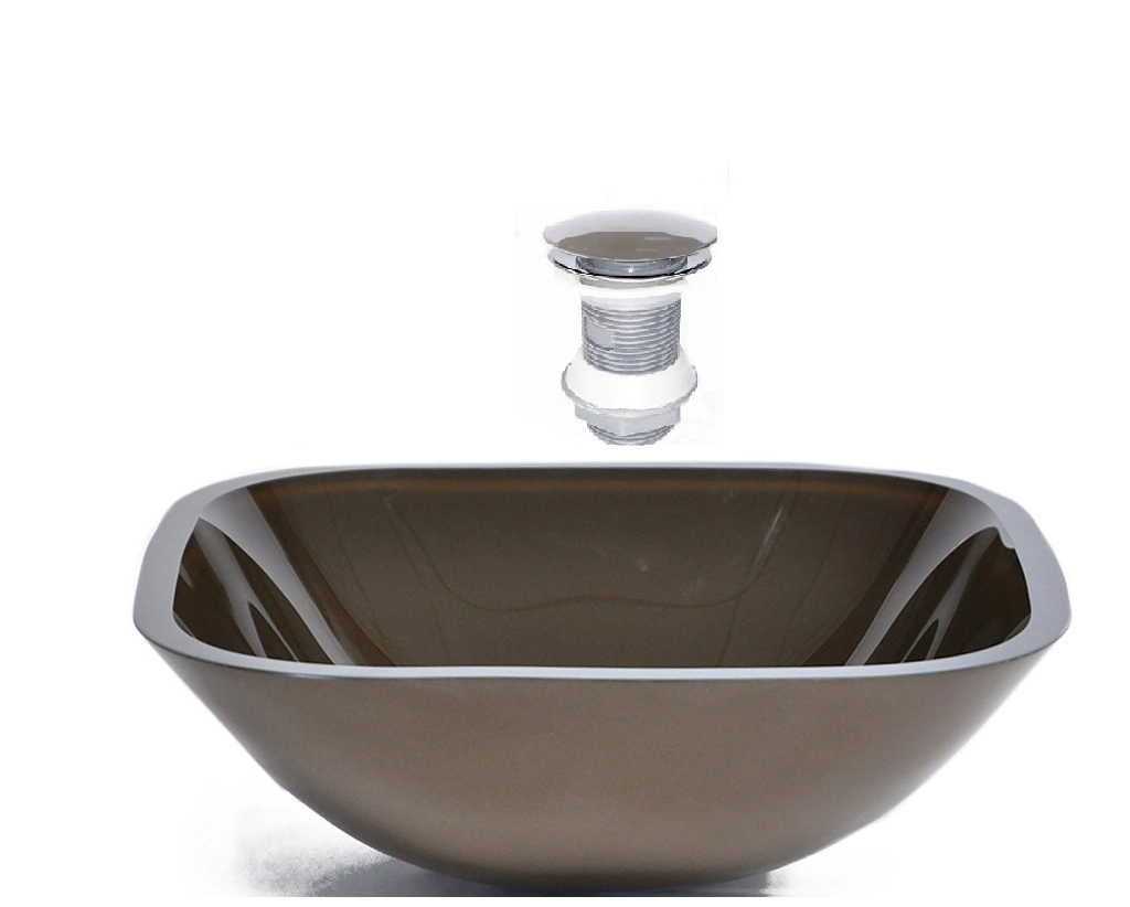 Cuba De Vidro Quadrada 35cm Marrom + Valvula Click
