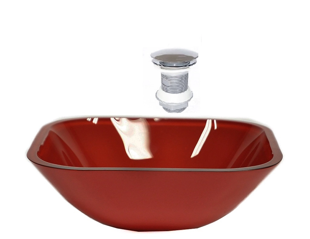 Cuba De Vidro Quadrada 35cm Vermelho Cereja + Valvula Click