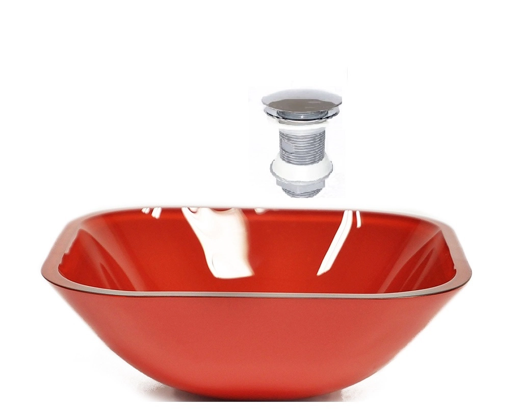 Cuba De Vidro Quadrada 35cm Vermelho Ferrari + Valvula Click