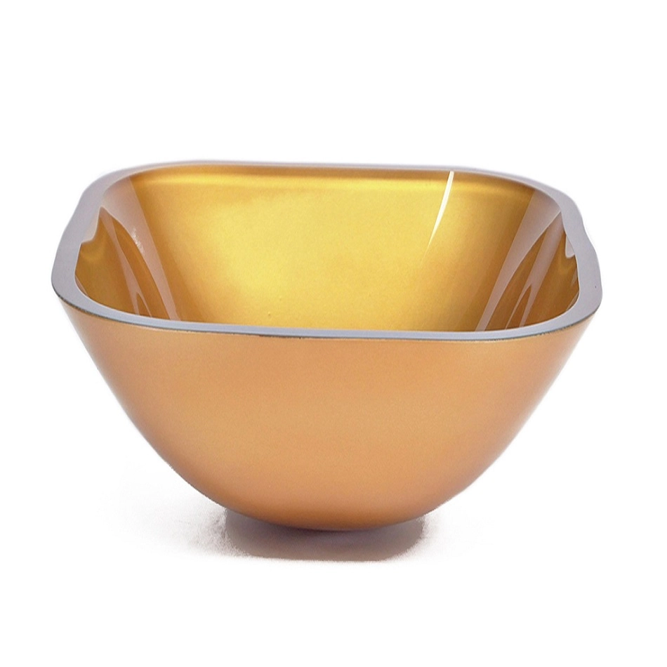 Cuba De Vidro Quadrada 35cm Dourado Real