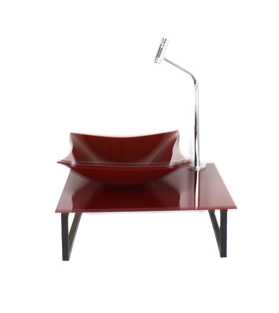 Kit Cuba De Vidro 10mm Tampo 40cm Vermelho Cereja Full Com Suporte Torneira Valvula