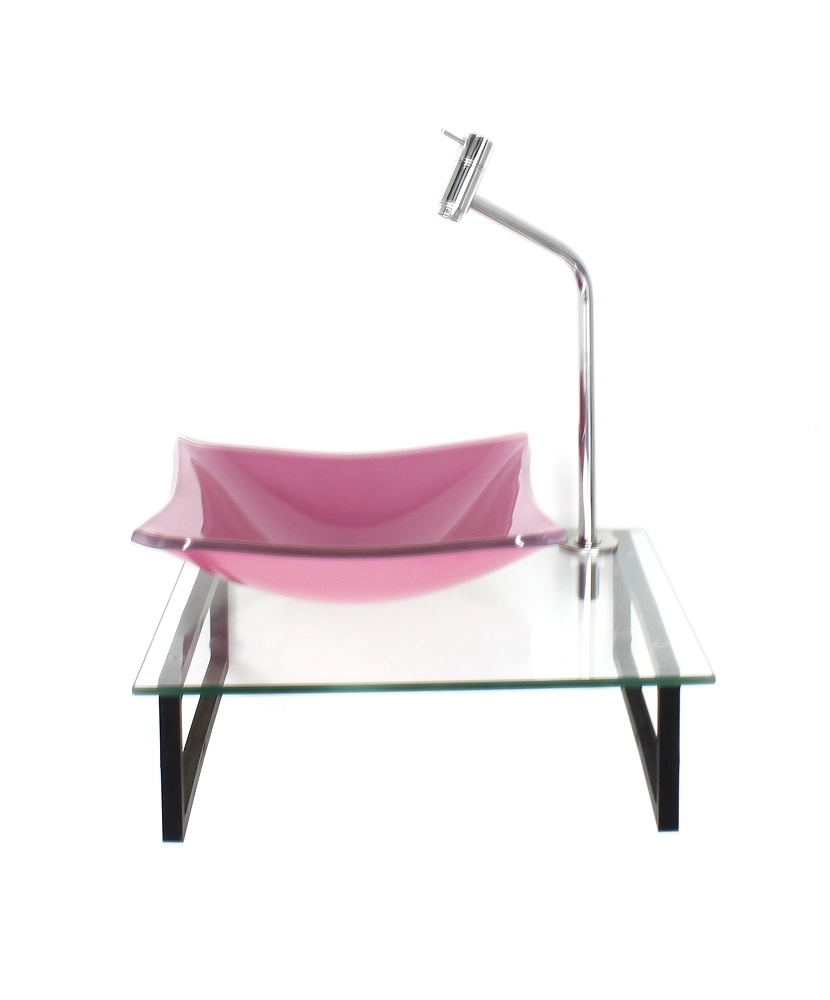 Kit Cuba De Vidro 10mm Rosa Tampo 40cm Incolor Com Suporte Torneira Valvula