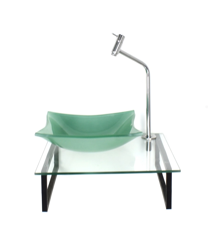 Kit Cuba De Vidro 10mm Verde Tampo 40cm Incolor Com Suporte Torneira Valvula