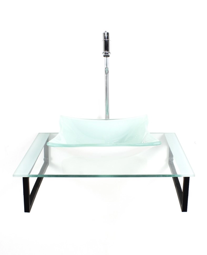 Kit Cuba De Vidro Quadrada 10mm Com Tampo 50cm Branco E Suporte Preto