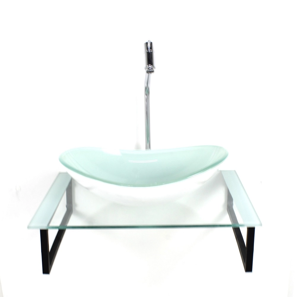 Kit Cuba De Vidro Oval 10mm Com Tampo 50cm Branco E Suporte Preto