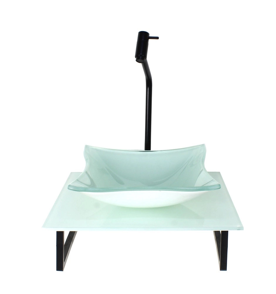 Kit Cuba De Vidro Quadrada 10mm Com Tampo De Vidro 40cm X 40cm Branco Full E Suporte Preto