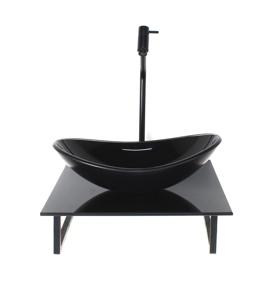 Kit Cuba De Vidro Oval 10mm Com Tampo De Vidro 40cm X 40cm Preto Full E Suporte Preto