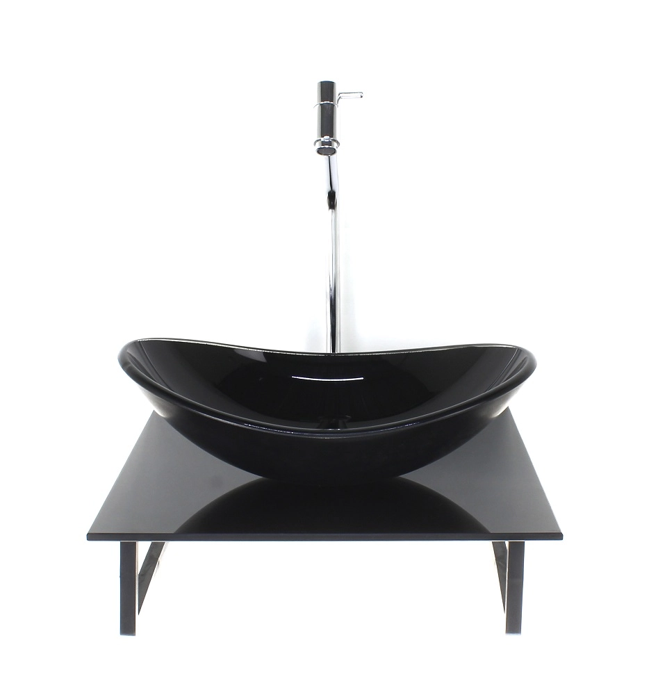 Kit Cuba De Vidro Oval 10mm Com Tampo De Vidro 40cm X 40cm Preto Full E Suporte Torneira Valvula
