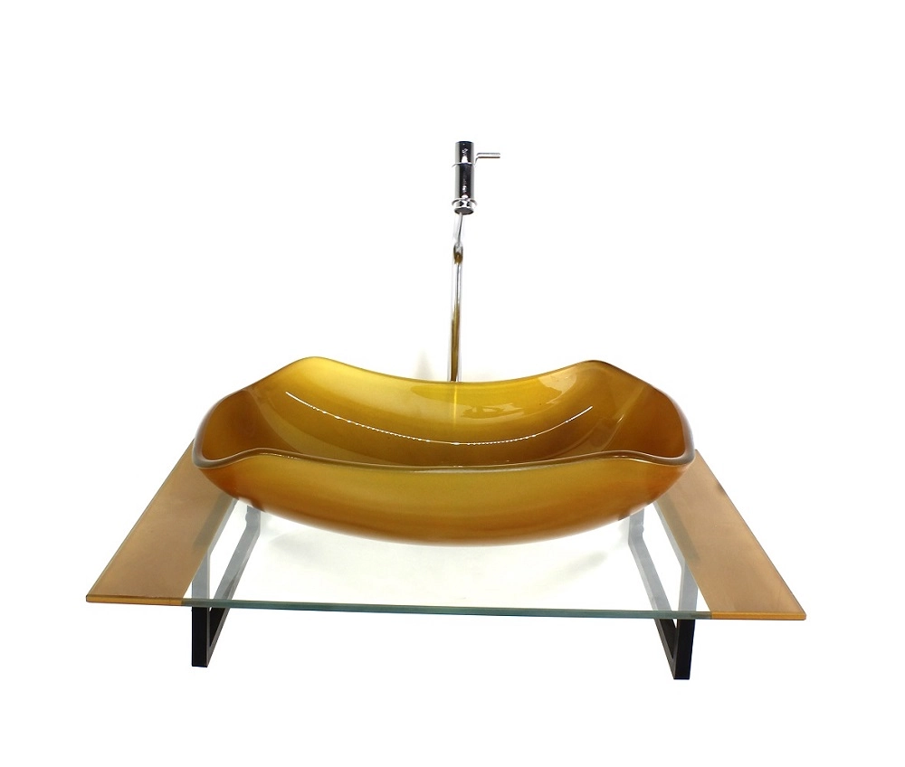 Kit Cuba De Vidro Abaulada Com Tampo 60cm Dourado Real E Suporte Preto